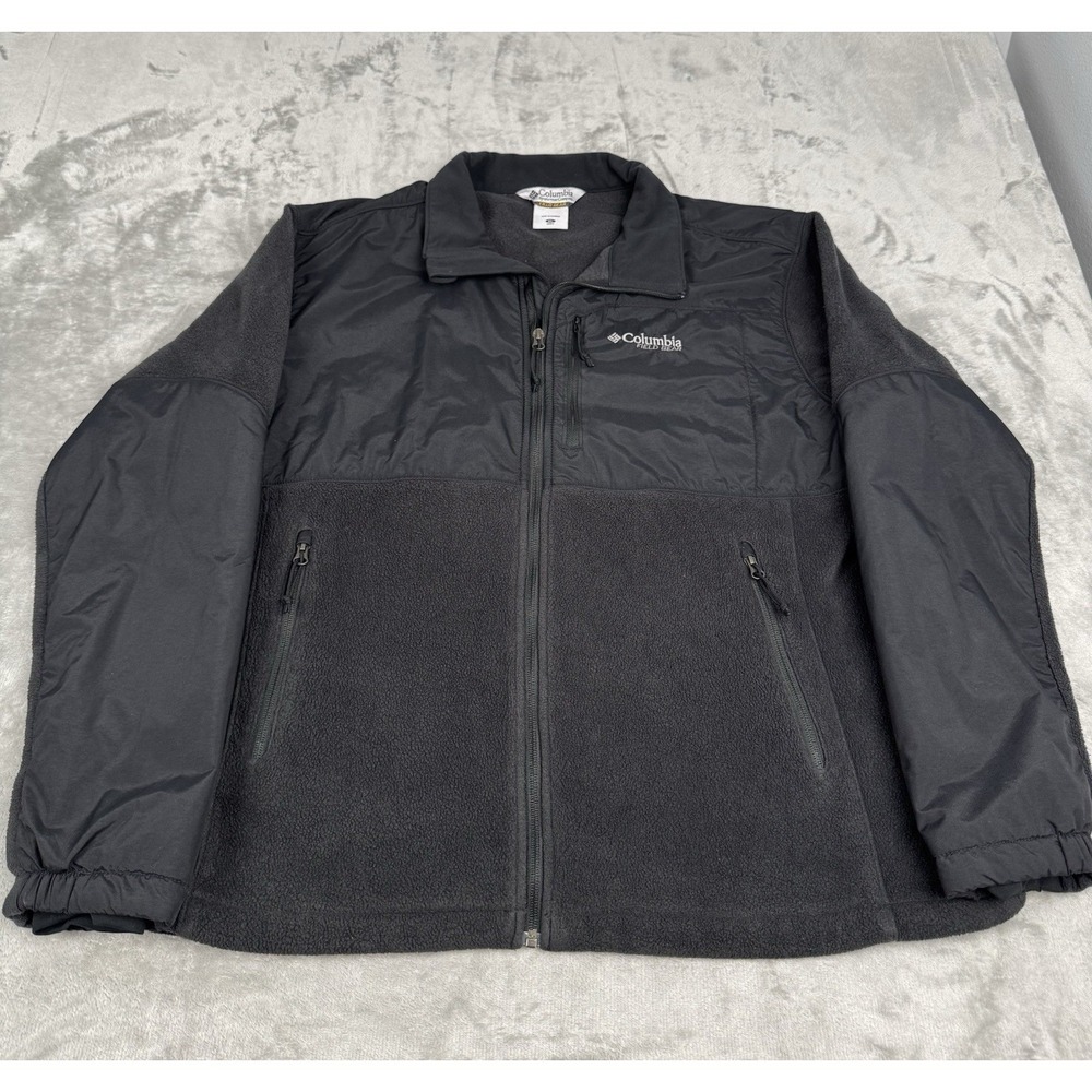 Columbia Field Gear Fleece Jacket Mens XL Black Full Zip Windstopper Hiking Wind
